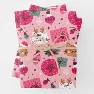 Pink Christmas Pattern Wrapping Paper Sheet