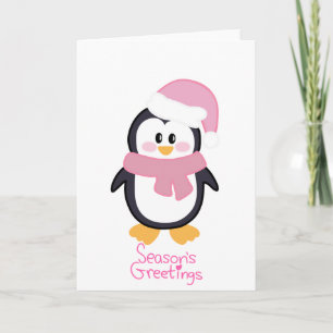 Pink Christmas Penguin Season's Greetings  Card