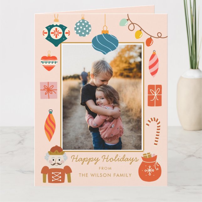 Pink Christmas Photo Card | Cute Holiday Ornament  (Front)