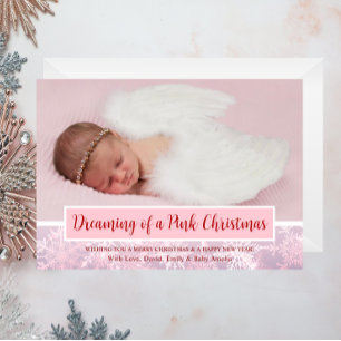 Pink Christmas Photo Snowflake First Christmas Holiday Card