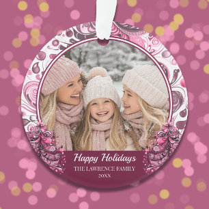 Pink Christmas Photo Whimsical Custom Ornament