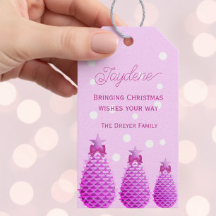 Pink Christmas Pine Cones Personalised Gift Tags