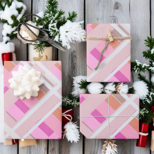 Pink Christmas plaid blush orange white magenta Wrapping Paper Sheet