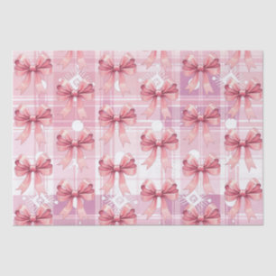 Pink Christmas Plaid Snowflakes Bow Coquette  Tissue Paper
