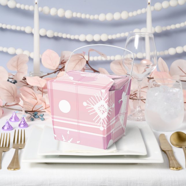 Pink Christmas Plaid Snowflakes  Favour Box (Wedding)