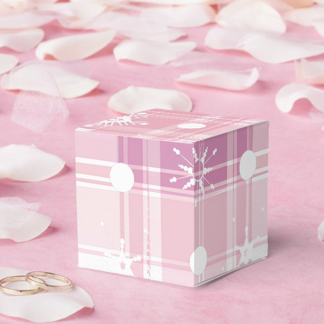 Pink Christmas Plaid Snowflakes  Favour Box (Wedding)