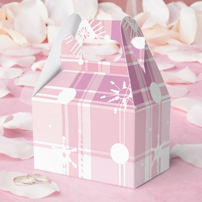 Pink Christmas Plaid Snowflakes  Favour Box (Wedding)