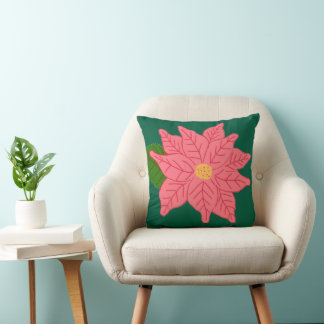 Pink Christmas Poinsettia Cushion