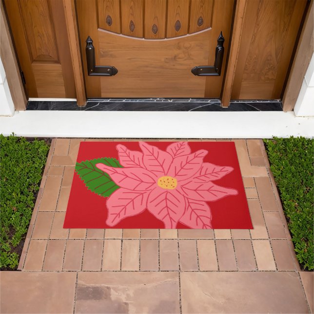 Pink Christmas Poinsettia  Doormat (Outdoor)