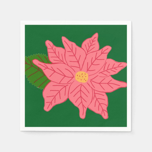 Pink Christmas Poinsettia  Napkin (Front)