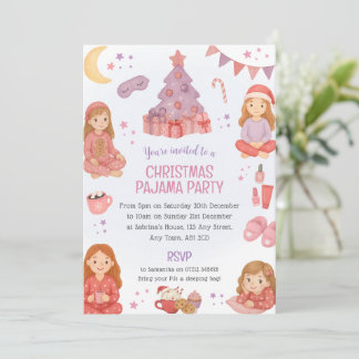 Pink Christmas Pyjama Slumber Party Invitation