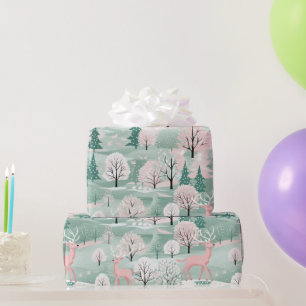 Pink Christmas Reindeer Holiday Wrapping Paper