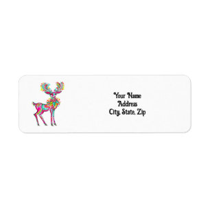Pink Christmas Reindeer Rainbow Return Address
