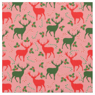 pink christmas reindeers fabric