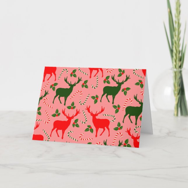 pink christmas reindeers holiday card (Front)