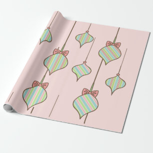 Pink Christmas Retro Ornaments Wrapping Paper
