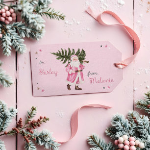 Pink Christmas Retro Vintage Santa Claus To From Gift Tags