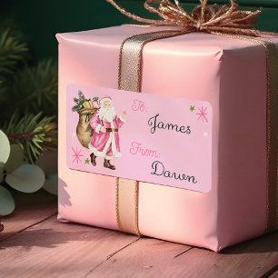 Pink Christmas Retro Vintage Santa Claus To From Label