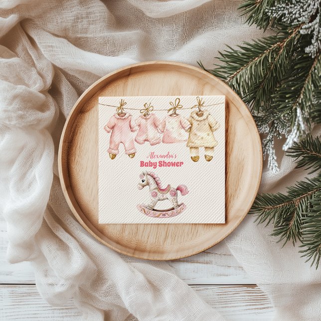 Pink Christmas Rocking Horse Baby Shower Napkin (Creator Uploaded)