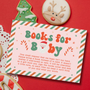 Pink Christmas Santa Baby Baby Shower Book Request Enclosure Card