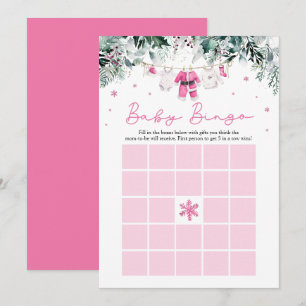 Pink Christmas Santa Baby Bingo Baby Shower Game Invitation