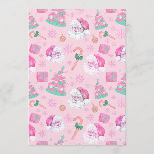 Pink Christmas Santa Clau & Tree Seamless Pattern Invitation (Front)