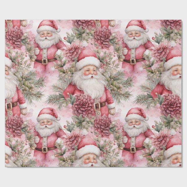 Pink Christmas Santa clause Wrapping Paper (Flat)