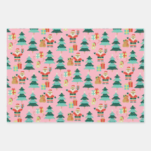 Pink Christmas Santa - Vintage Vibe Wrapping Paper Sheet