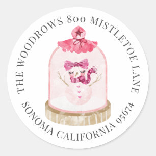 Pink Christmas Snow Globe Return Address Labels