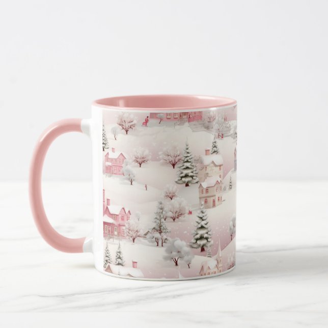Pink Christmas Snow Scene  Mug (Left)