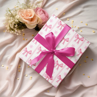 Pink Christmas Snowflake & Bow Coquette Gift Wrapping Paper