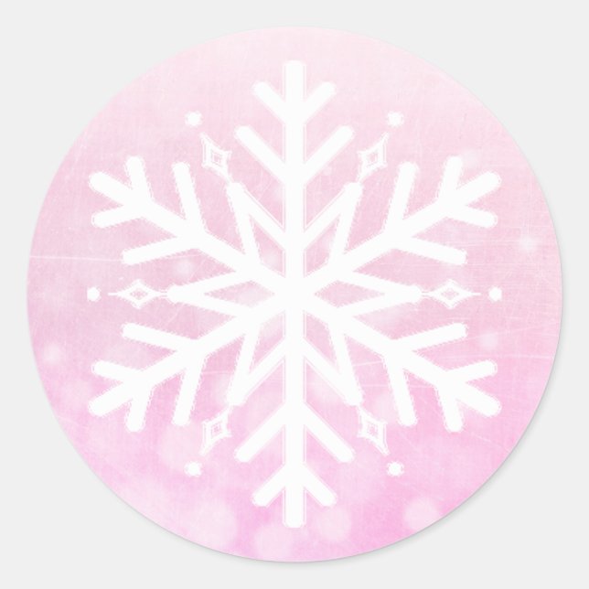 Pink Christmas Snowflake Classic Round Sticker (Front)