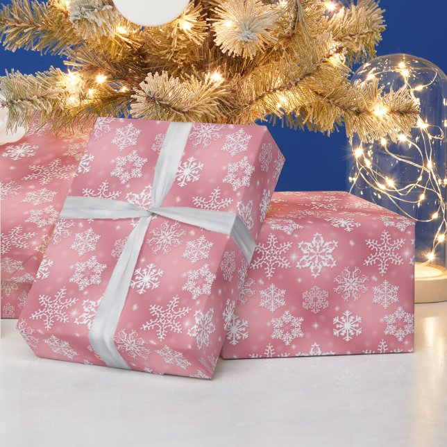 Pink Christmas Snowflake holiday wrapping paper (Holidays)
