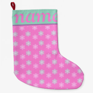 Pink Christmas snowflake Large Christmas Stocking