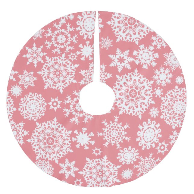 Pink Christmas Snowflake Pattern Tree Skirt (Front)