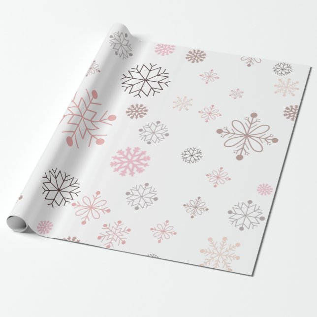 Pink Christmas Snowflake Wrapping paper (Unrolled)