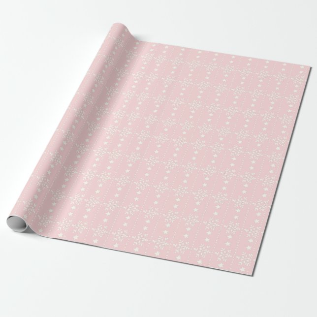 Pink Christmas Snowflake Wrapping Paper (Unrolled)