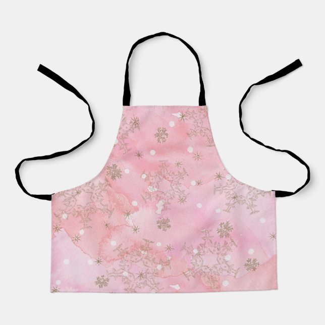 Pink Christmas Snowflakes Boho Pattern Apron (Front)