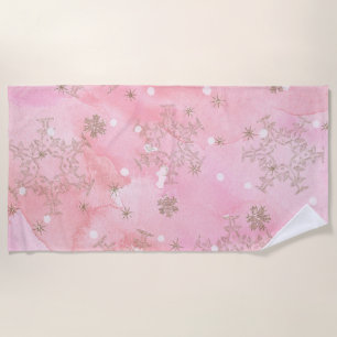 Pink Christmas Snowflakes Boho Pattern Beach Towel