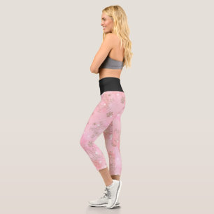 Pink Christmas Snowflakes Boho Pattern Capri Leggings