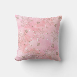 Pink Christmas Snowflakes Boho Pattern Cushion