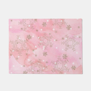 Pink Christmas Snowflakes Boho Pattern Doormat