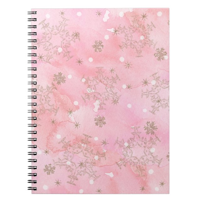 Pink Christmas Snowflakes Boho Pattern Notebook (Front)