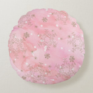Pink Christmas Snowflakes Boho Pattern Round Cushion