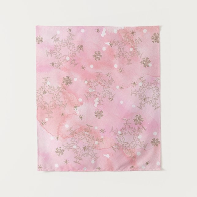 Pink Christmas Snowflakes Boho Pattern Tapestry (Front)