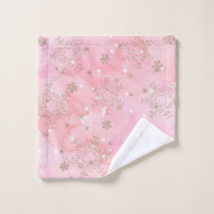 Pink Christmas Snowflakes Boho Pattern Wash Cloth
