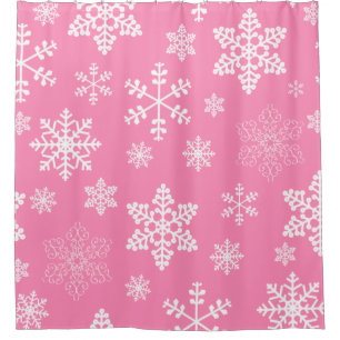 pink christmas snowflakes icy shower curtain