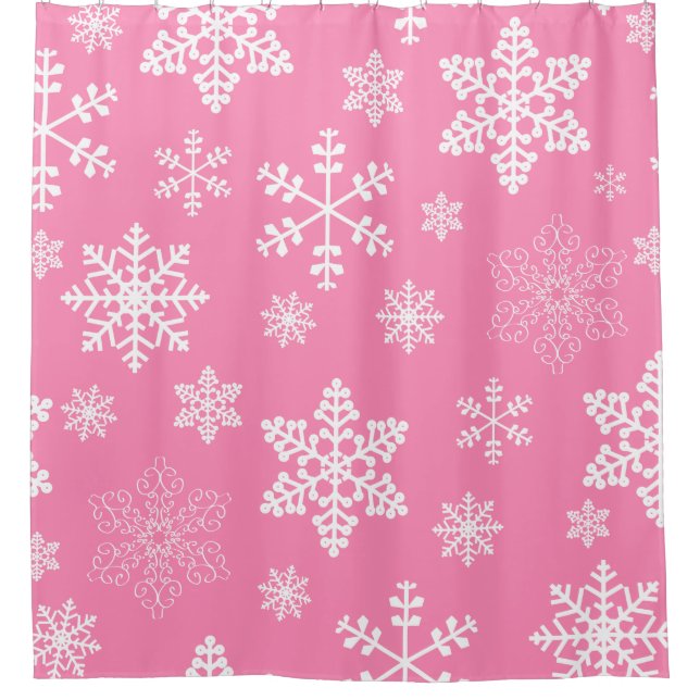 pink christmas snowflakes icy shower curtain (Front)