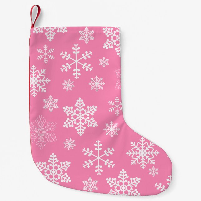 pink christmas snowflakes icy small christmas stocking (Front)