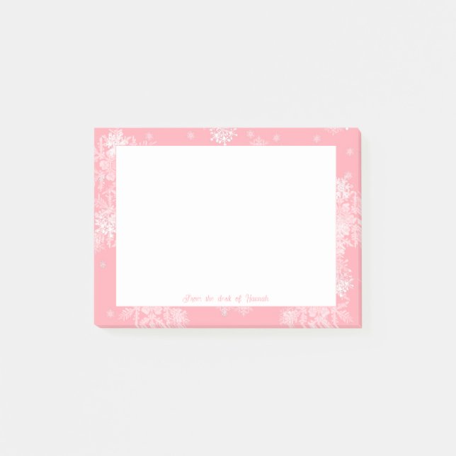 Pink Christmas Snowflakes Personalised Notes (Front)
